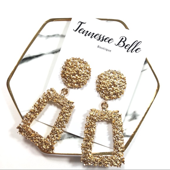 *Gold Door Knockers Shiny Boutique Earring Studs - Picture 2 of 6